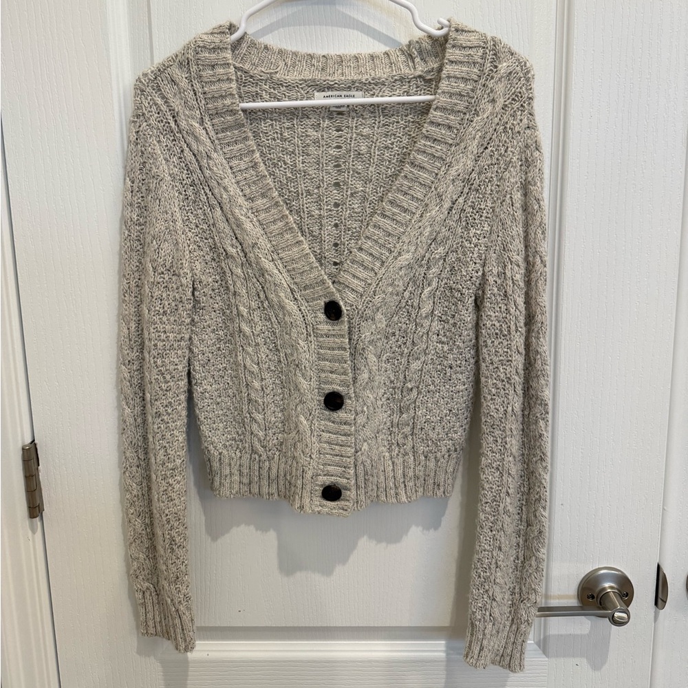 American Eagle Outfitters Gray Cable Knit Cardigan